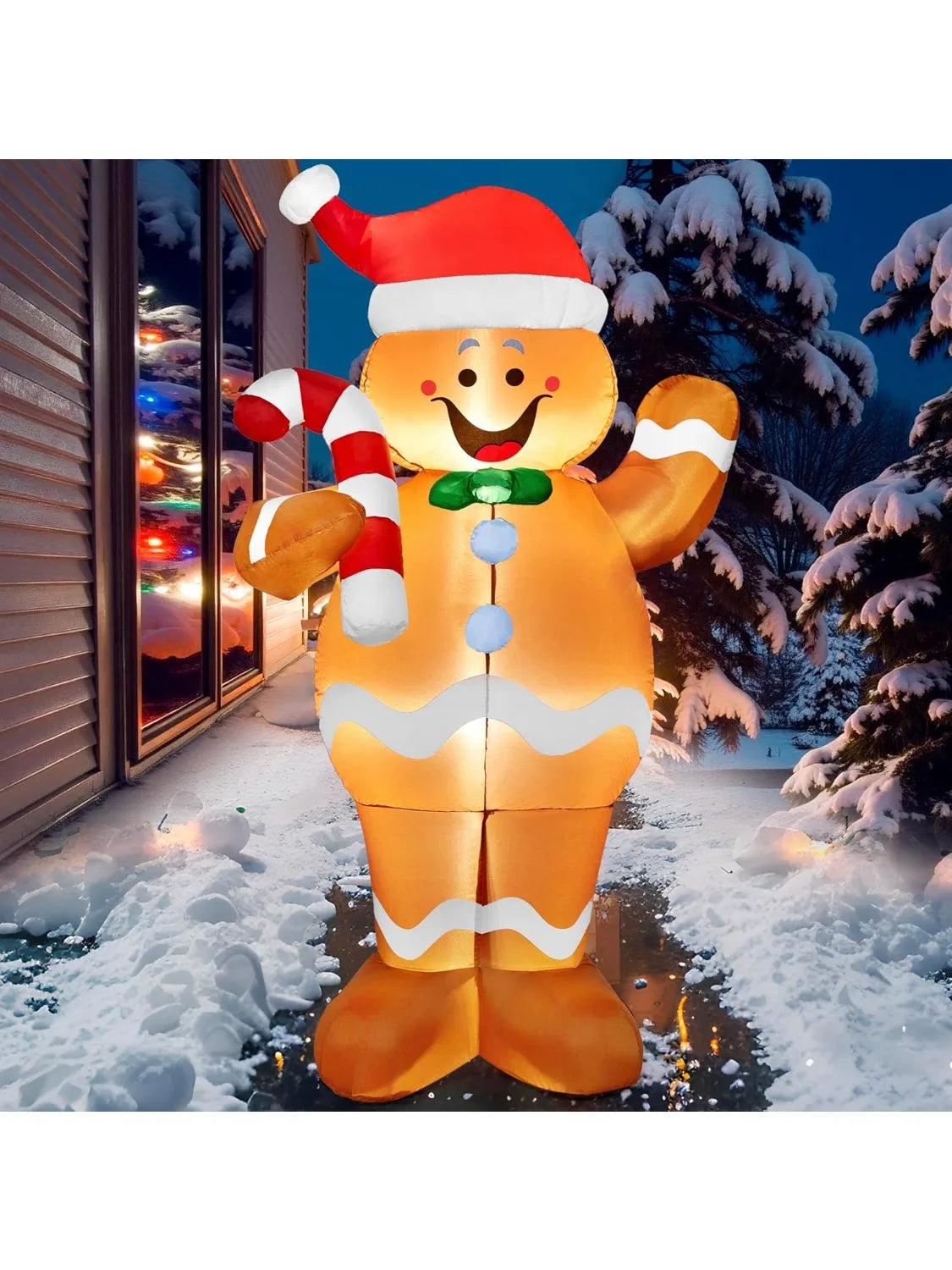 5 FT Christmas Gingerbread Man Inflatable Outdoor Decoration with Candy Canes for Xmas Outdoor Inflatables Decor
