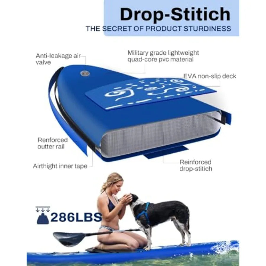 SURF Pattern Inflatable Upright Paddle Board for Adults and Teenagers Lightweight PVC Material Blue-Gray Includes Detachable Fi