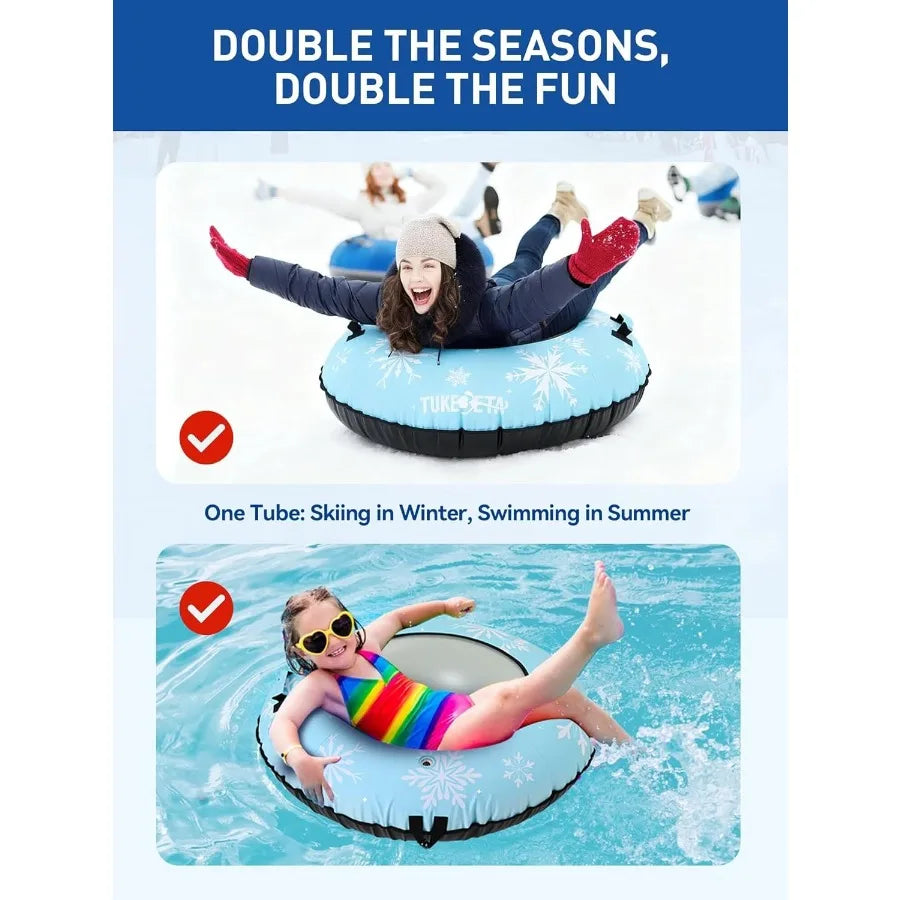 41.5" Inflatable Snow Tubes for Adults, 1 or 2 Pcs Heavy Duty PVC Snow Tube for Sledding with Canvas Cover Handles Tow Strap Re