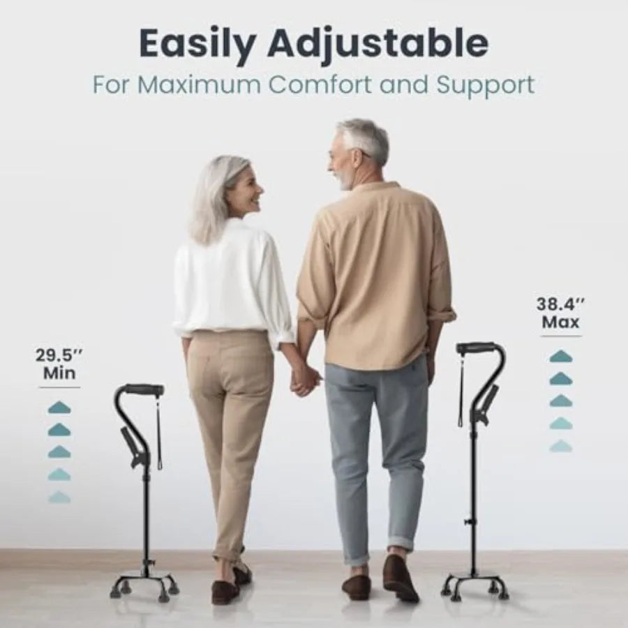 Quad Cane 300LB - Adjustable Walking Cane with A Large 4 Pronged Base for Extra Balance and Stability Walking Canes for Seniors