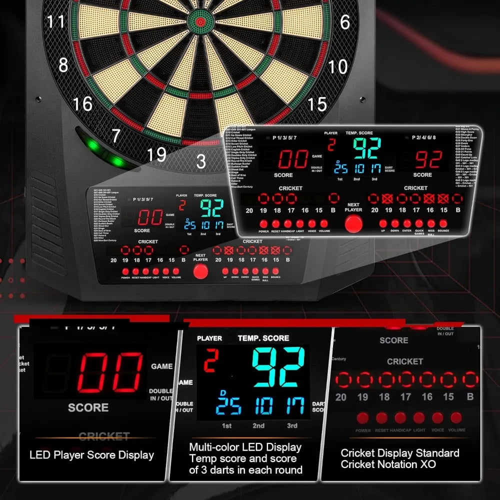 Electronic Dartboard with 45 Games, Voice & Light Effects, 6 Darts & 100 Tips