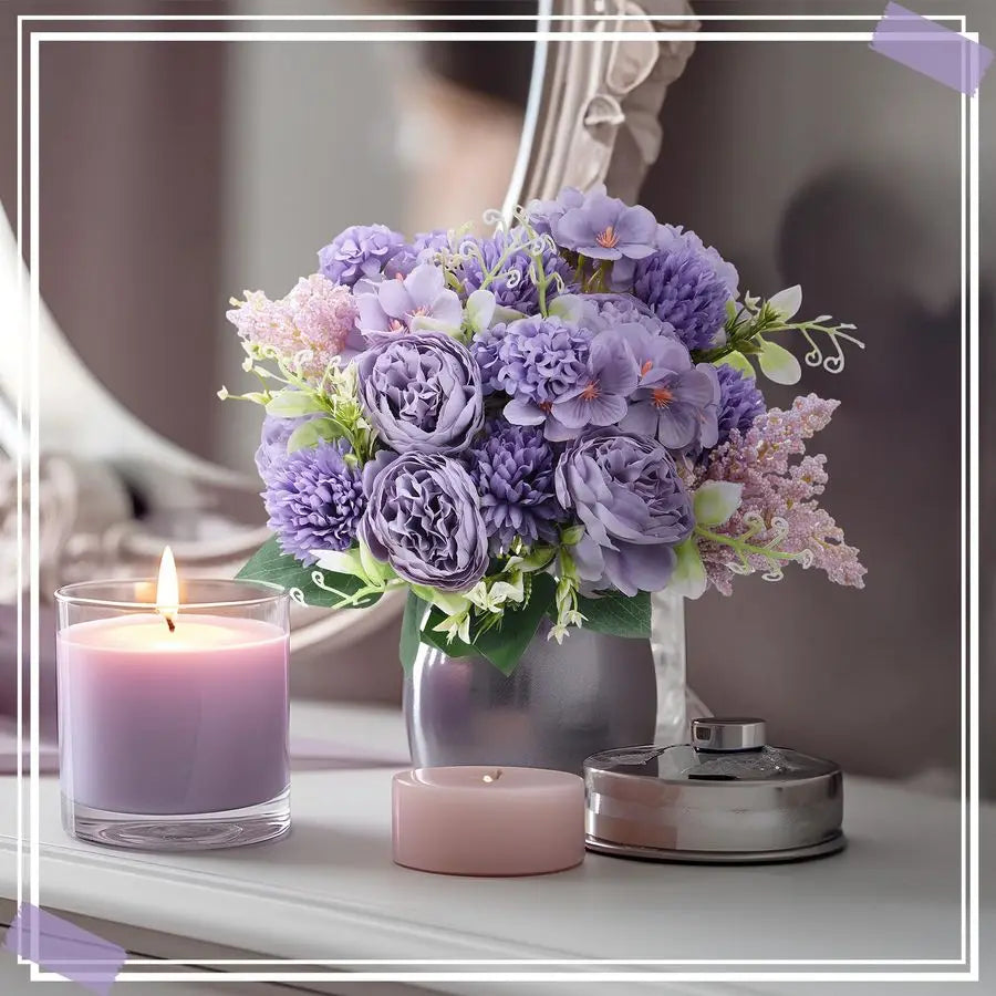 8 Pcs Artificial Flowers Bouquet Fake Silk Flowers Faux Bouquet Hydrangea Bouquets for Valentines Day Wedding Birthday Party Tab