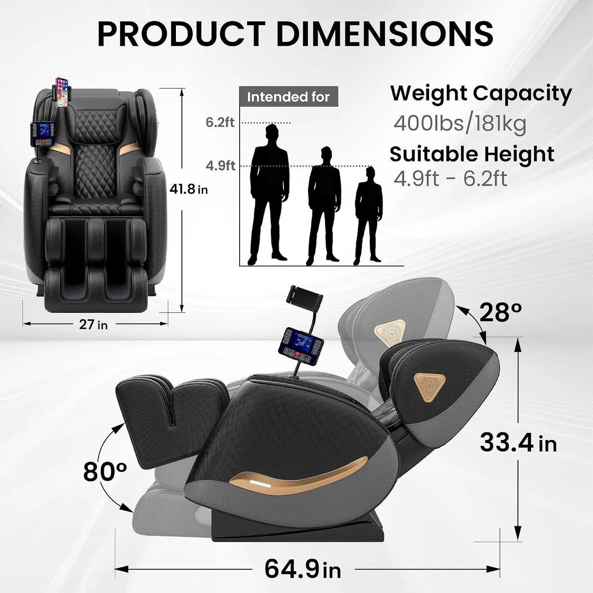 Massage Chair Full Body and Recliner, Zero Gravity Massage Chairs, 10 Fix Rollers, Airbags, Heating, Foot Massage,, Customized