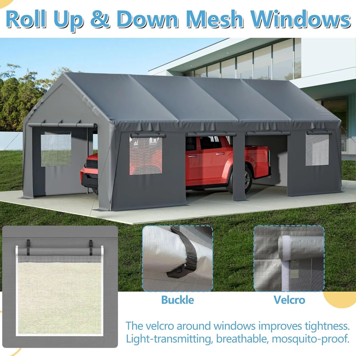 Carport 13'x25'x10' Heavy Duty with Roll-up Sidewall and Ventilated Windows, Portable Outdoor Garage for Car, SUV,, Customized