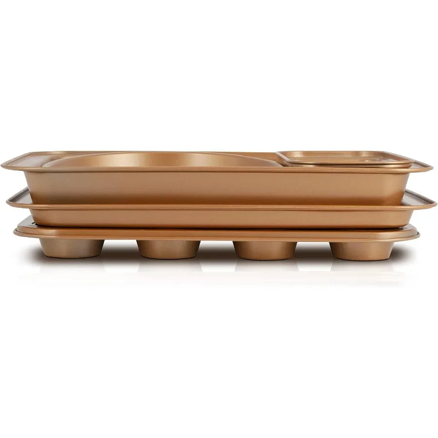 Copper Nonstick Bakeware Set 6 Piece - Cake Pans Cupcake Tray Cookie Sheets for Baking Easy Release Even Heating Nonstick Kitch