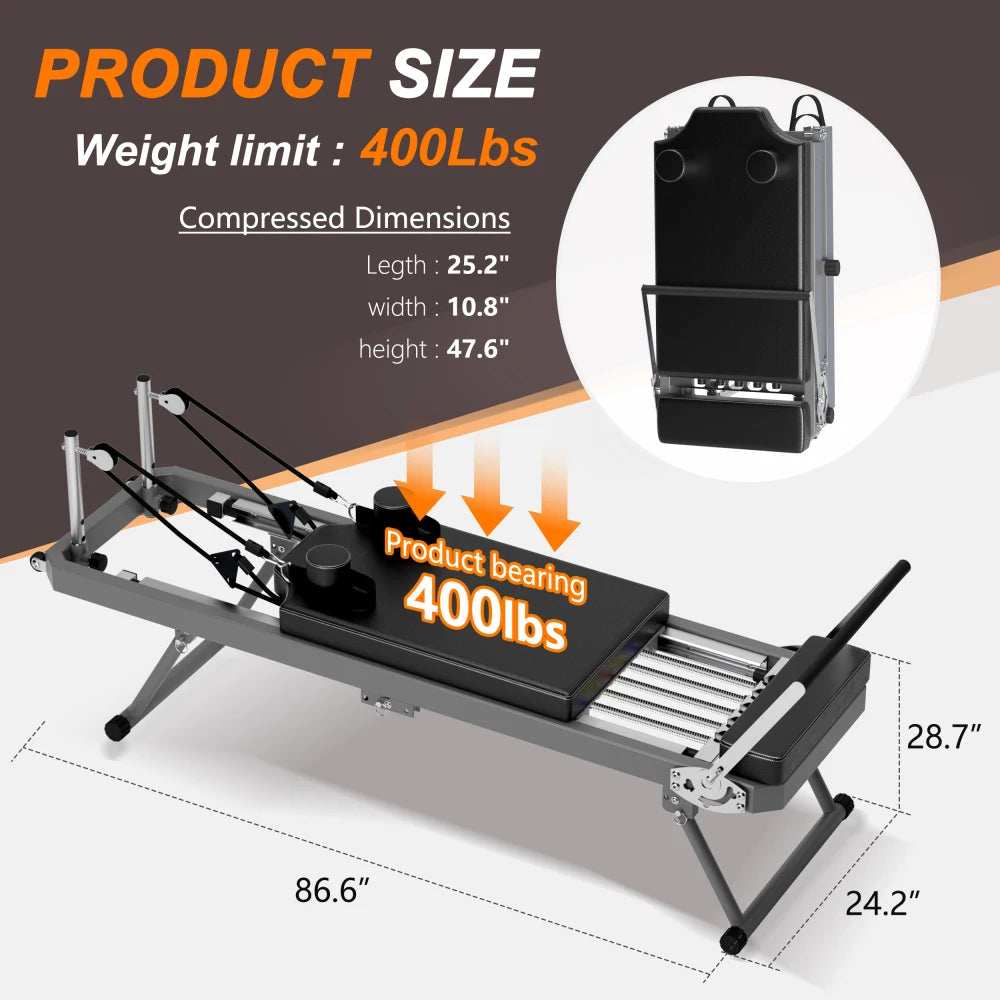 Ye Extra Large Pilates Reformer - Multi-functional Home Fitness Equipment, 395lbs Capacity, with Dynamic Resistance Cords and Aerobic Rebounder, Improves Posture, Builds Strength, Reduces Stress, Black