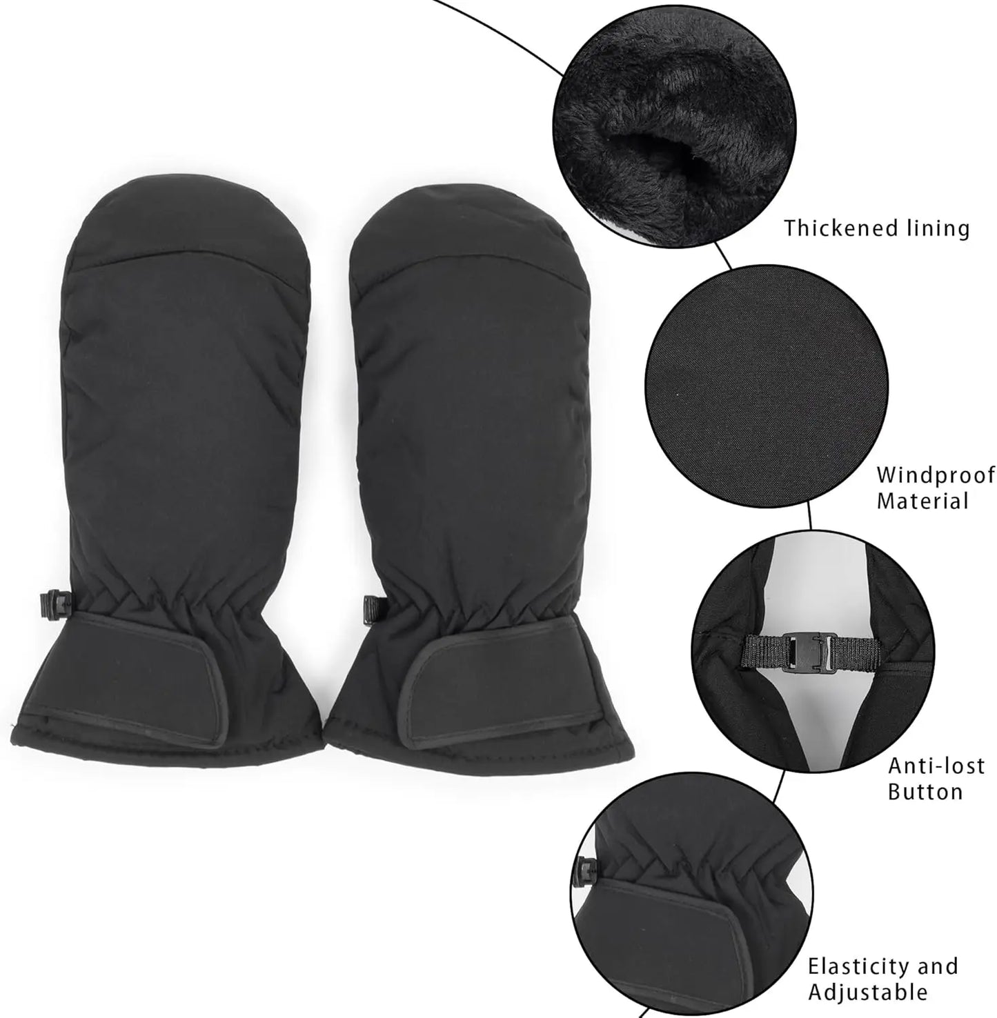 Winter Waterproof Ski Gloves for Men & Women - Non-Slip Warm Thick Lining Snow Mittens