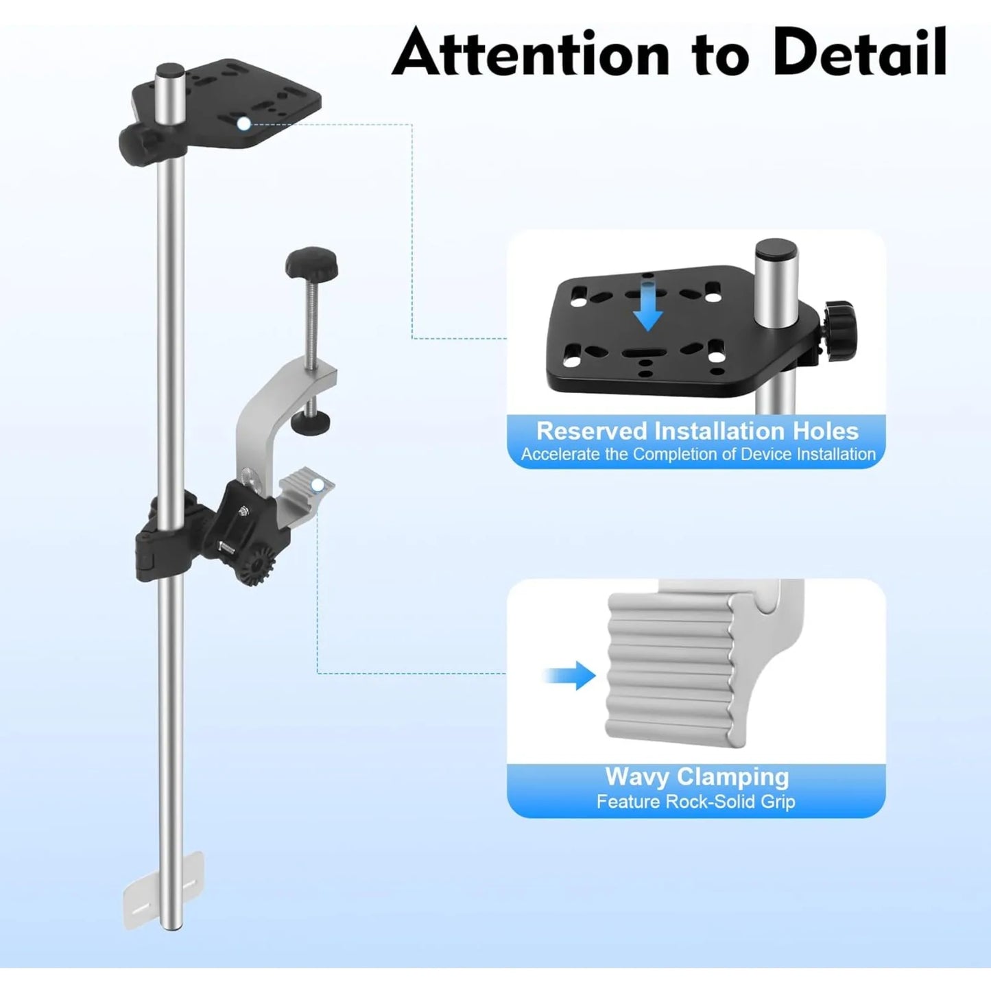 Portable 360° Adjustable Transducer Mount Bracket, Universal Fish Finder Holder for Boat, Canoe & Kayak, 31.5" Height