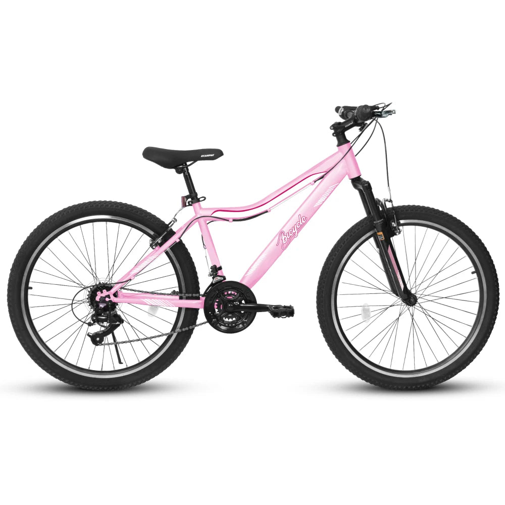 24/26 Inch Mountain Bike for Men Women Teens, High-Density Carbon Steel Frame, 21-Speed Drivetrain, Front Suspension, Front & Rear Dual V-Brakes, 80% Pre-Assembled All Terrain Bicycle