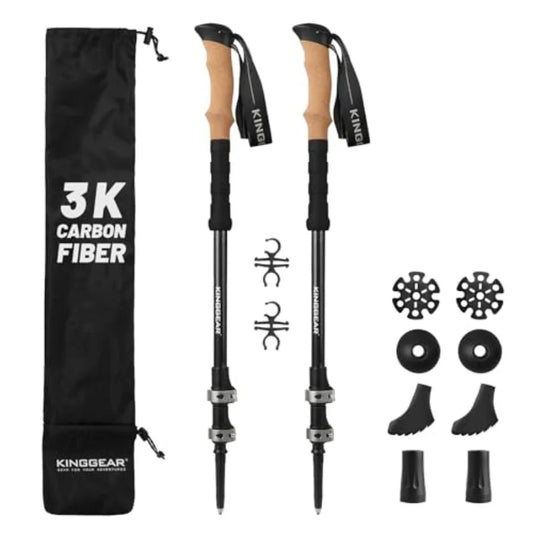 TPC-3K 100% Carbon Fiber Trekking Poles for Hiking - Ultralight Collapsible Hiking Poles with Cork and EVA Foam Grips, Adjustab