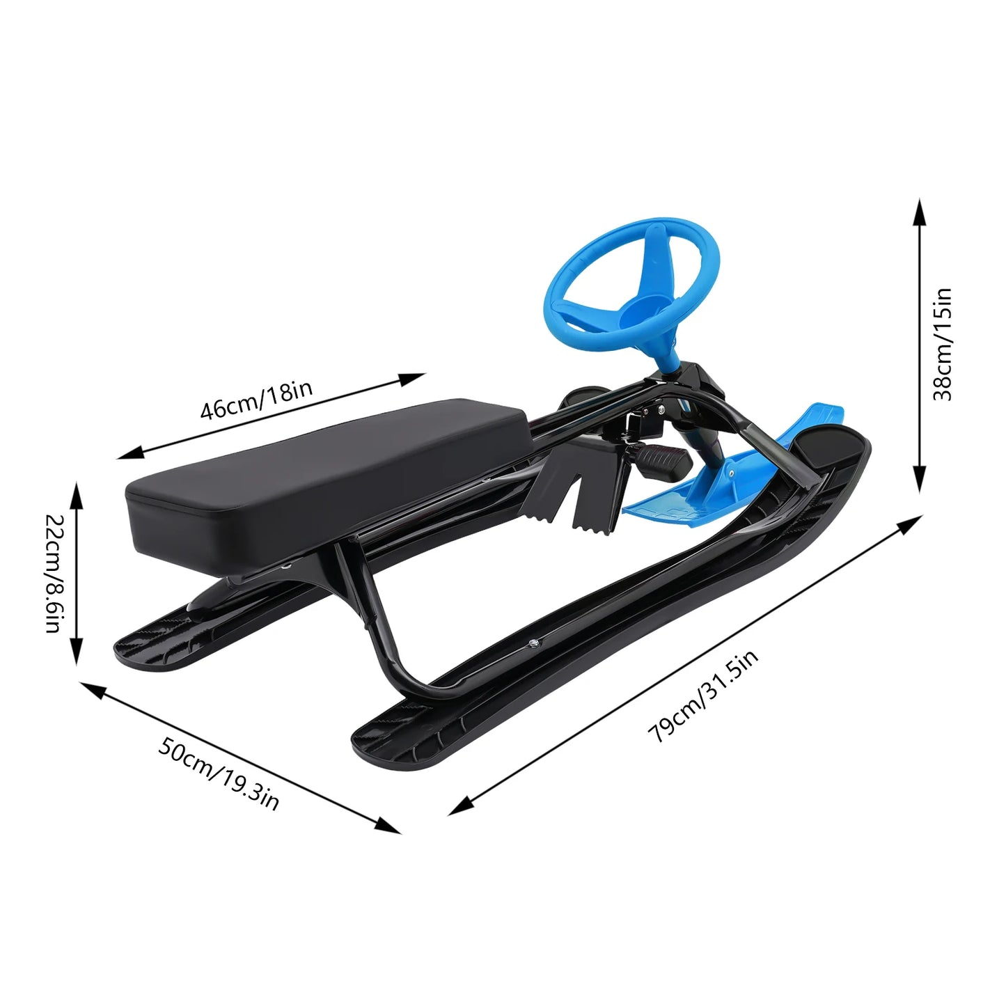 Kids Skis Snowmobiles Snow Racer Sled with Steering Wheel Brake Anti-slip Pedals Grass Sand Skiing Winter Outdoor Entertainment