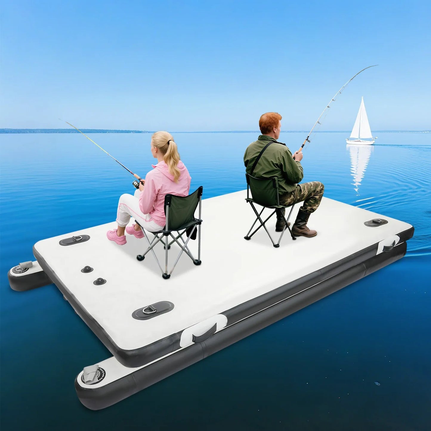 Portable Fishing Boat Multi Person Inflatable Swimming Dock With 8.2 Foot Platform For Stable And Safe Water Activities