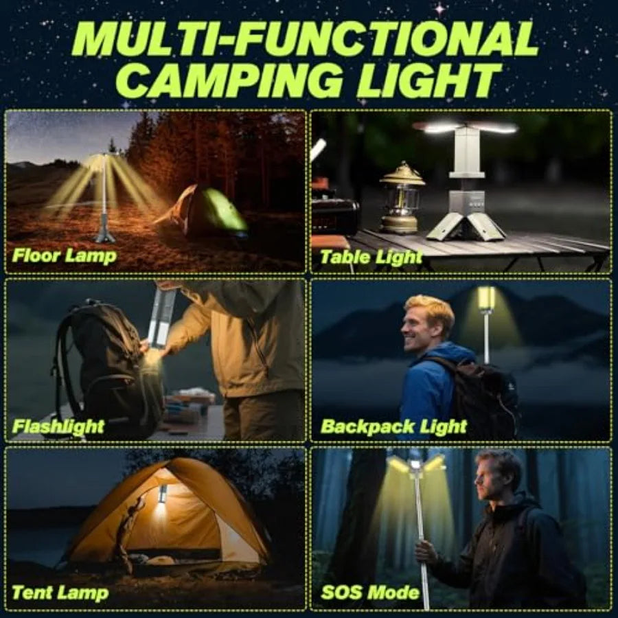 Portable Camping Light 14000mAh Telescopic Camping Lantern with Rechargeable Power Supply Dimmable Magnetic Tent Lamps 6000 Lum