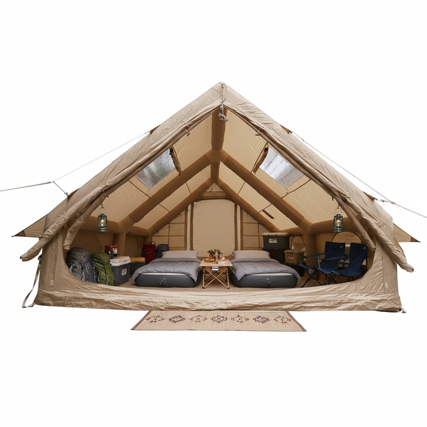 4 Season Big House with Mesh Windows & Pump Moisture Proof Pad Tents 130 Square Feets with Stove Jack for Outdoor Hiking Camping