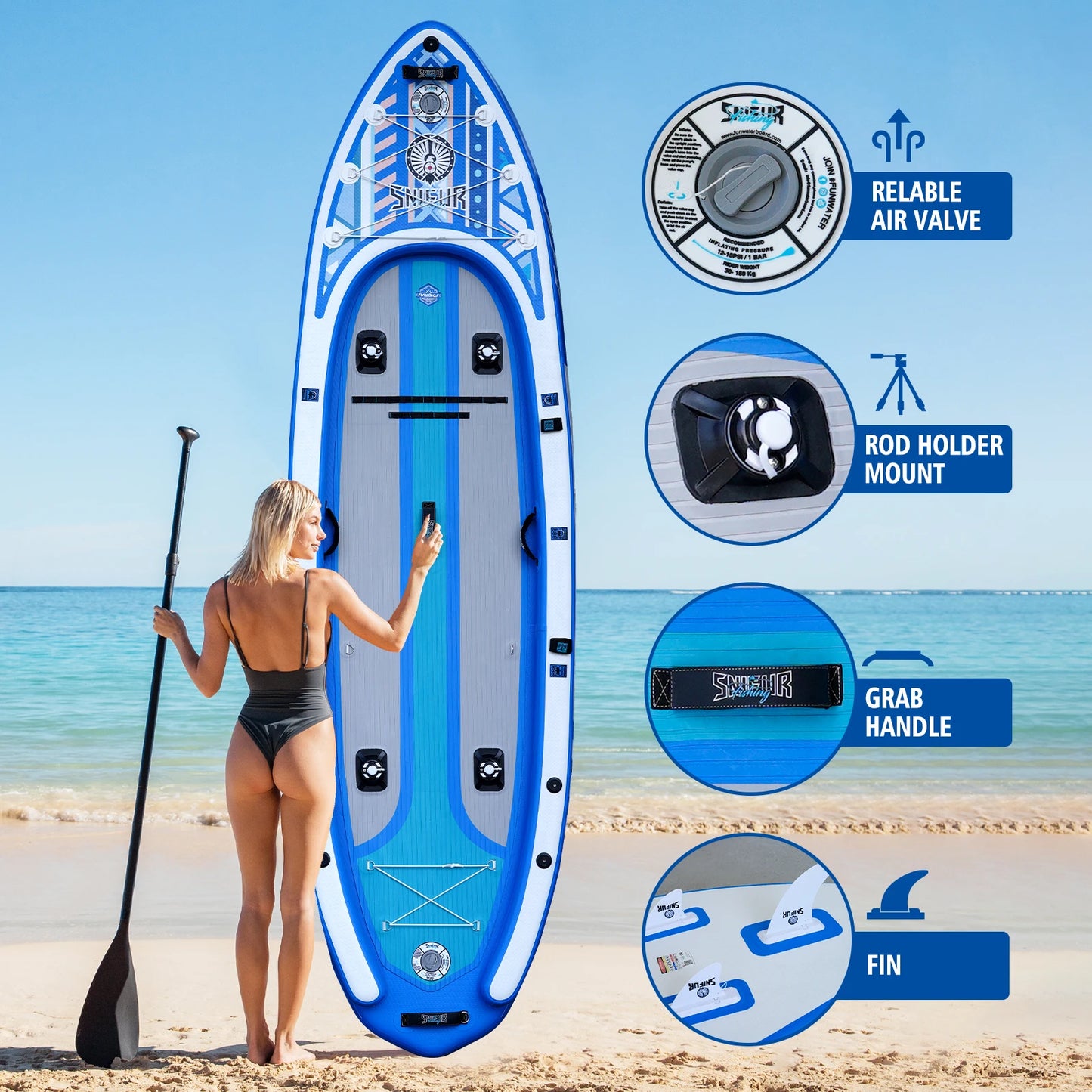 FUNWATER Inflatable Paddle Board Stand-Up Paddling Board Surfboard Non-Slip Water Sport Paddle Board With Accessory 335x92x20cm