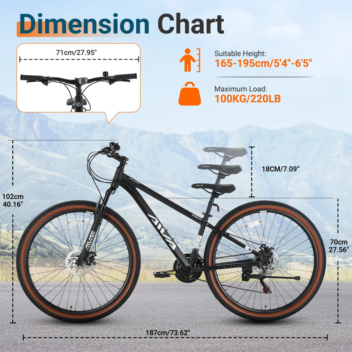 AIVA MT29FS 29 Inch Hardtail MTB, 21 Speed Mountain Bike, Adult Bicycle, Lightweight Aluminum Frame, Suspension Fork, Front & Rear Disc Brakes