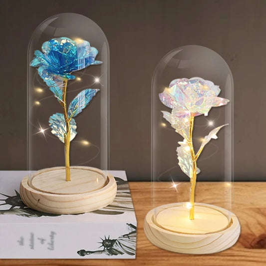 LED Rose Artificial Flowers Glass Lampshade Mother's Day Valentine's Gift Eternal Rose Light Foil Fake Flower Wedding Home Decor