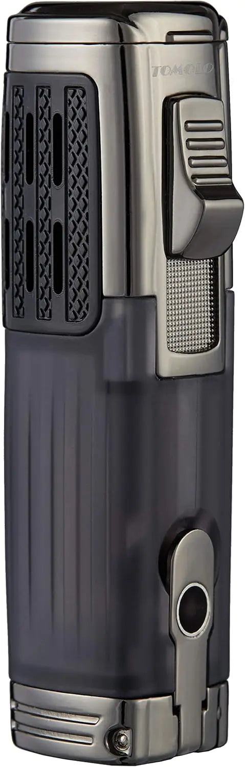 Triple Jet Flame Torch Lighter Refillable Butane with Cigar Punch, 2 Pack Charcoal