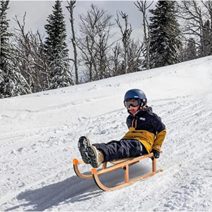 Wooden Foldable Snow Sled for Winter Outdoor Fun Natural Wood Finish with Smooth Gliding Performance