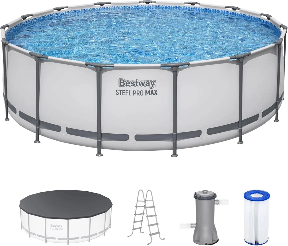 15' x 42" Above Ground Pool, Round Metal Frame Outdoor Swimming Pool Set with Filter Pump, Ladder, and, Custom