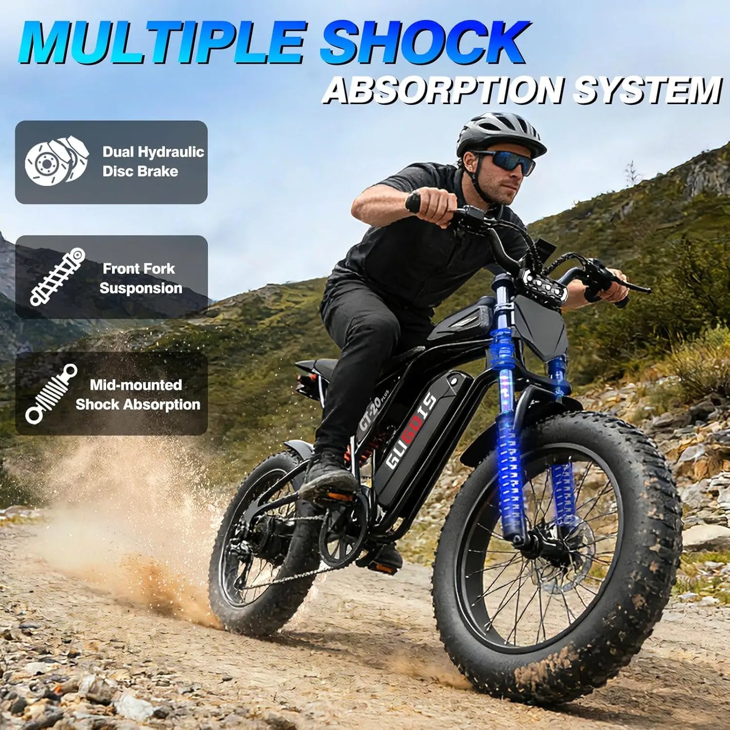 GT20Plus Electric Dirt Bike for Adults & Teens with Bag, 1500W Peak Motor, 48V 20AH Battery UL2849 & GCC Certified, 34MPH, 60 Miles (PAS Mode), 7 Speed Gear, Full Suspension, 20x4.0" Fat Tire All Terrain Electric Motorcycle f