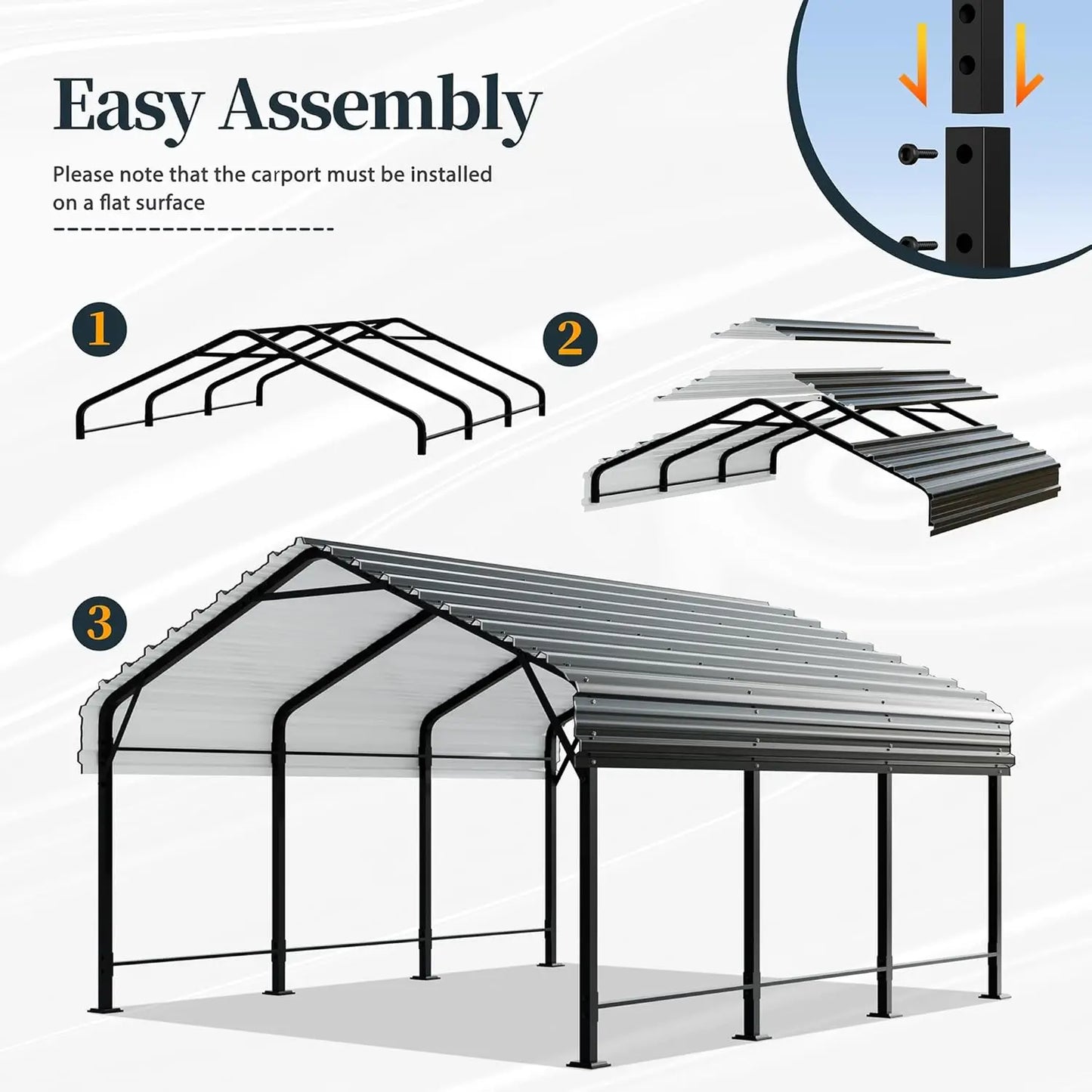 Metal Carport, Heavy Duty Metal Carport Canopy with Galvanized Steel Roof and Frame, Permanent Garage for Pickup,, Customized