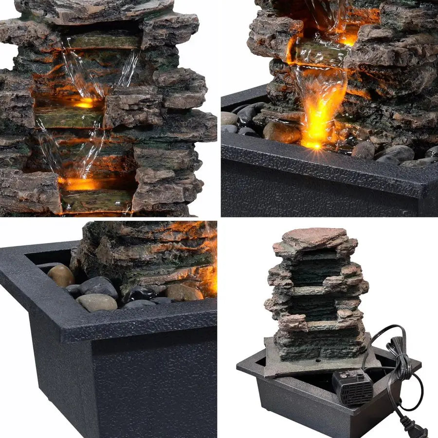 Water Fountain, Home Decor Soothing Sound Machine with Automatic Pump, Deep Basin and Natural River Rocks. Indoor Zen Relaxation