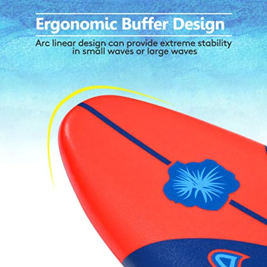 6' Surfboard for Beach and Ocean Surfing Foam Body with Removable Fins Blue and White Lightweight and Stable Beginner Board for