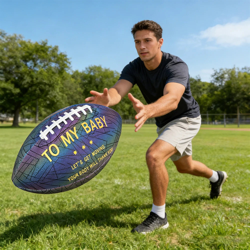 New Holographic Reflective Football Size 9-Glow in The Dark Premium American Football with Stunning Luminous Rugby Durable Grip