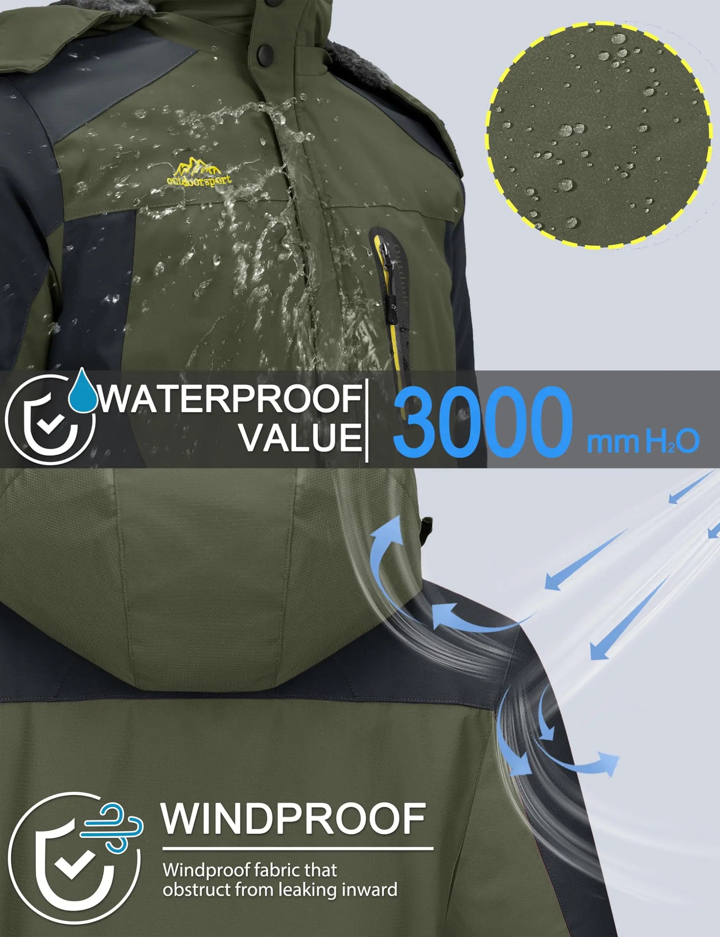 Men's Winter Ski Snow Jacket Waterproof Snow Jackets Fleece Lining Outdoor Coat Warm Insulated Snowboard Jackets