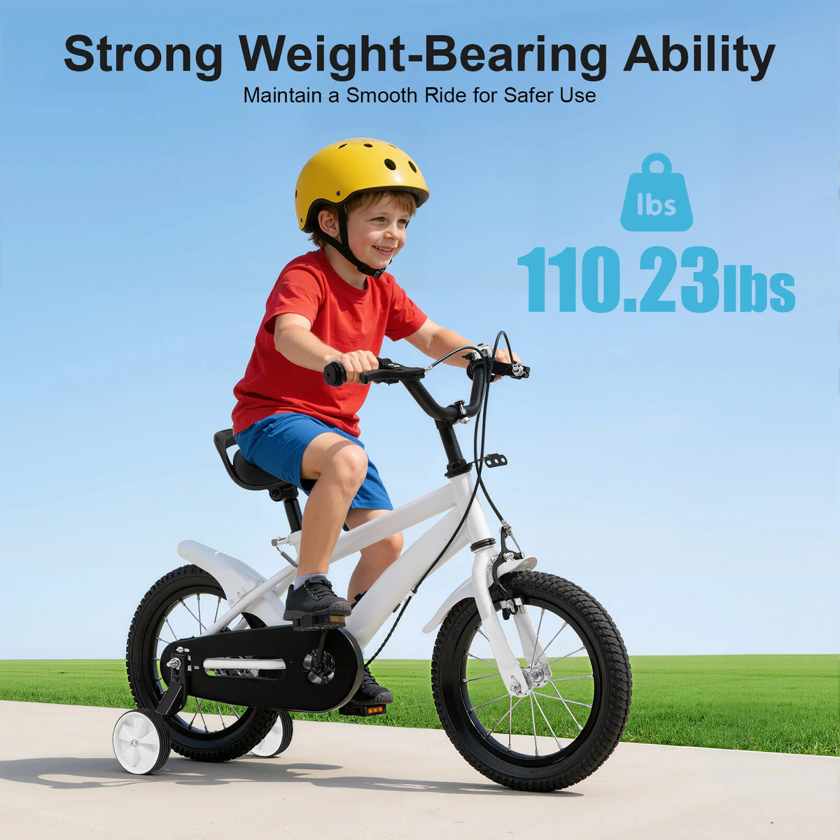 14 Inch Kids Bike w/ Training Wheels, Adjustable Seat Height Dual Brakes Children's Bicycle Kids Learning Bicycle for Boys Girls