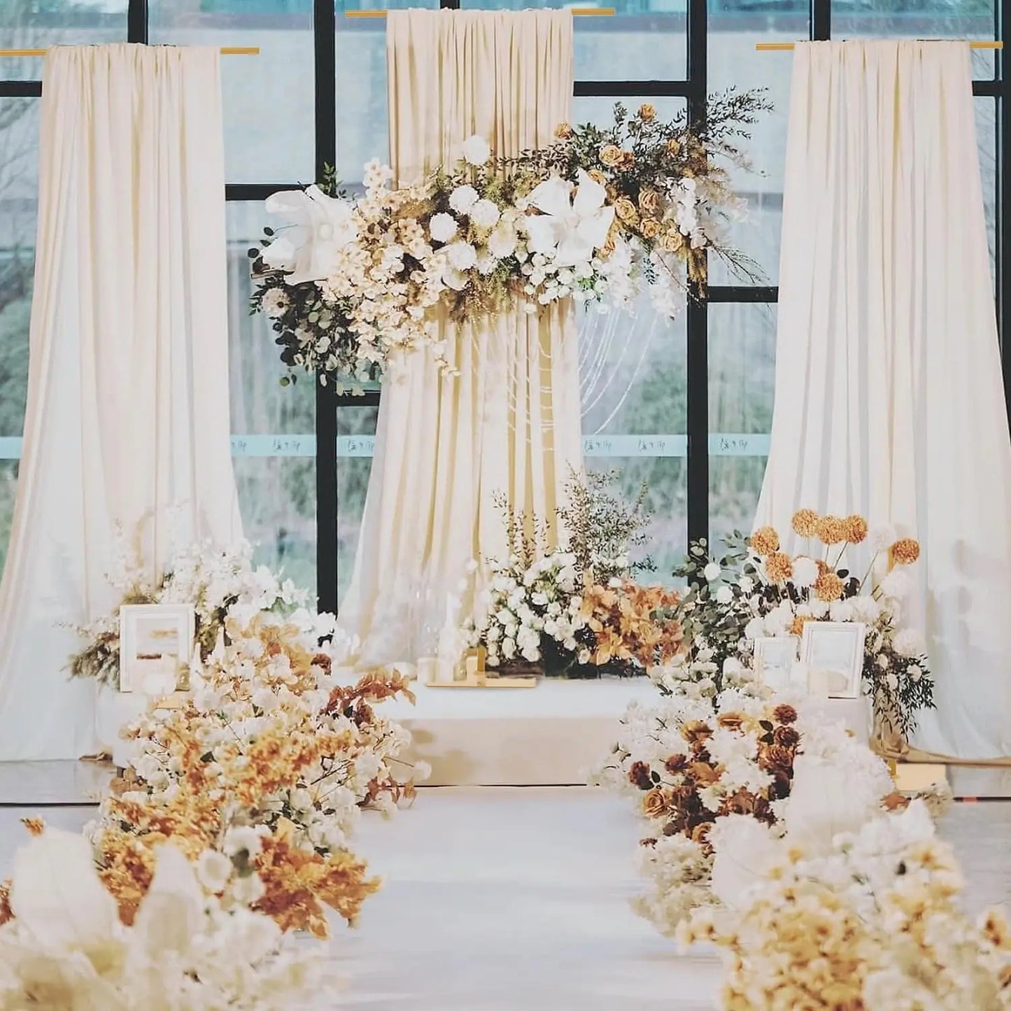 4PCS 8FT Wedding Adjustable Height Metal Backdrop Stand for Banner Sign Perfect for Party Event（Excluding gauze curtain）