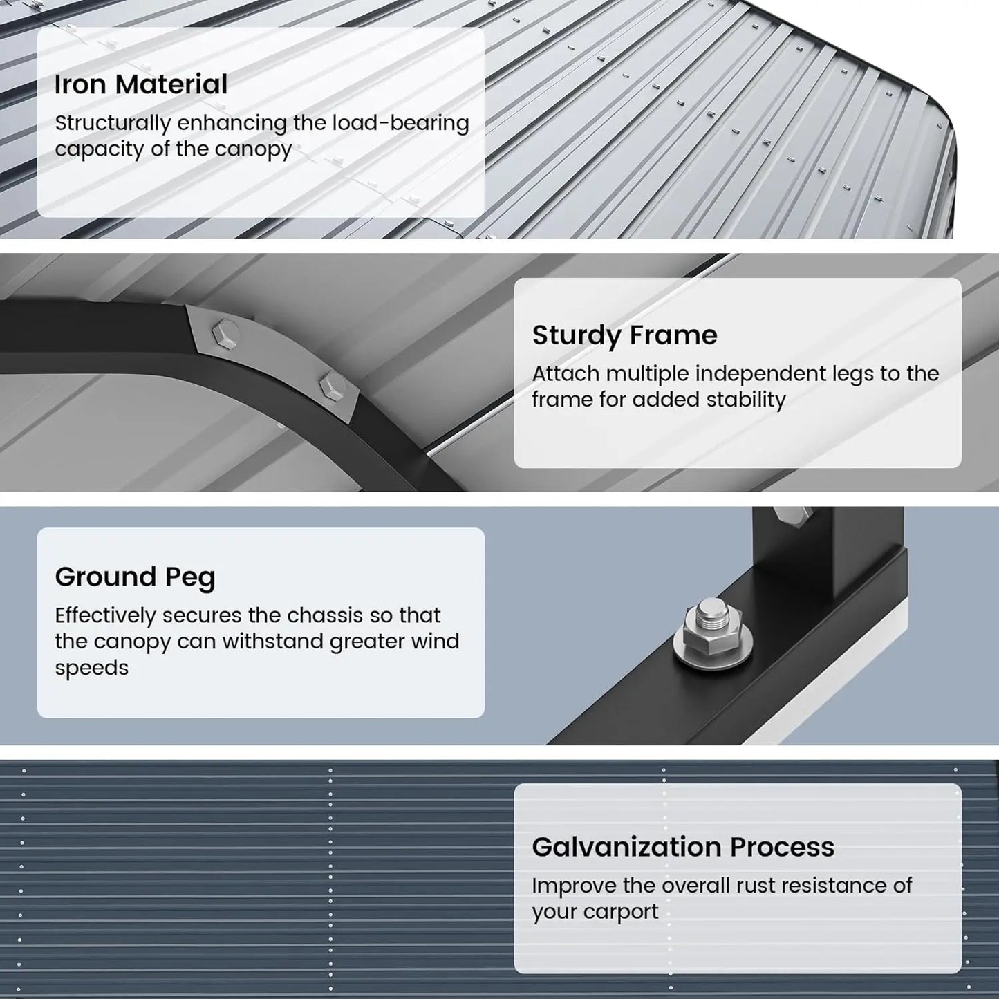 10'x15' Heavy Duty Metal Carport, Outdoor Garage Car Shelter Shade with Heavier Frame, Galvanized Roof for Car and, Customized