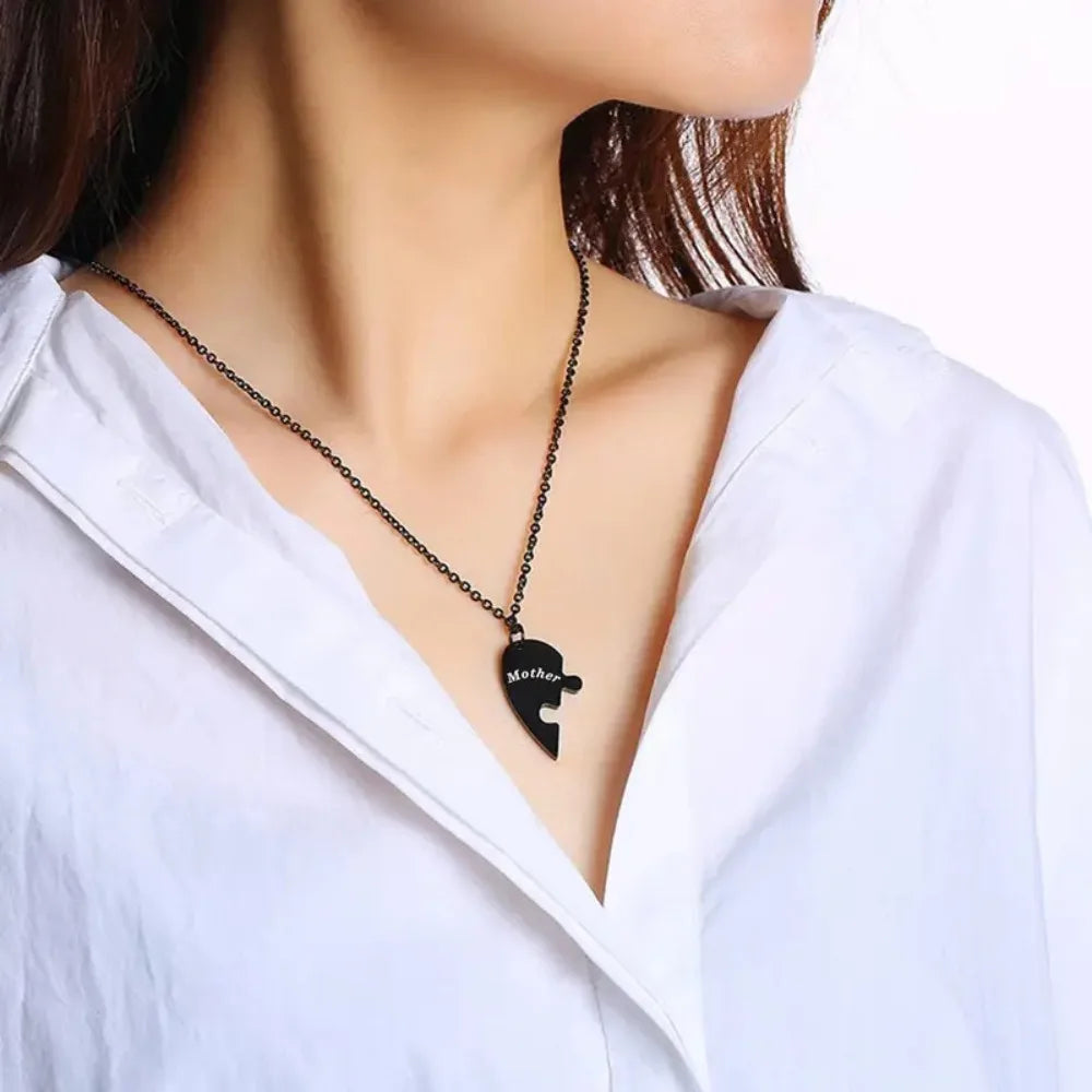 Mother and Son Matching Love Heart Pendant Necklace Set Gifts for Mom from Son Jewelry