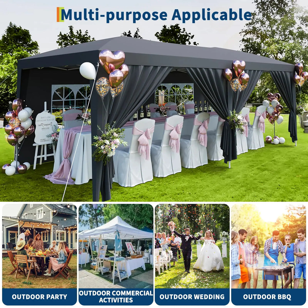 10x20 Commercial Pop Up Canopy Tent Heavy Duty Outdoor Event Shelter With 6 Sidewalls Waterproof Party Gazebo & Carry Bag