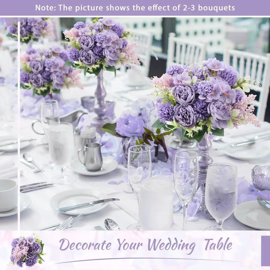 8 Pcs Artificial Flowers Bouquet Fake Silk Flowers Faux Bouquet Hydrangea Bouquets for Valentines Day Wedding Birthday Party Tab