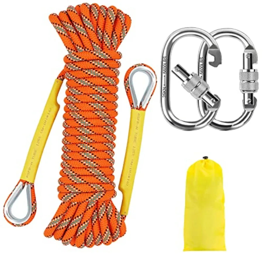 Climbing Rope 10M 20M() 30M() 50M() 8MM Static Rock Climbing Rope with 2 Steel Hooks Rappelling Rope for Outdoor Hiking Safety