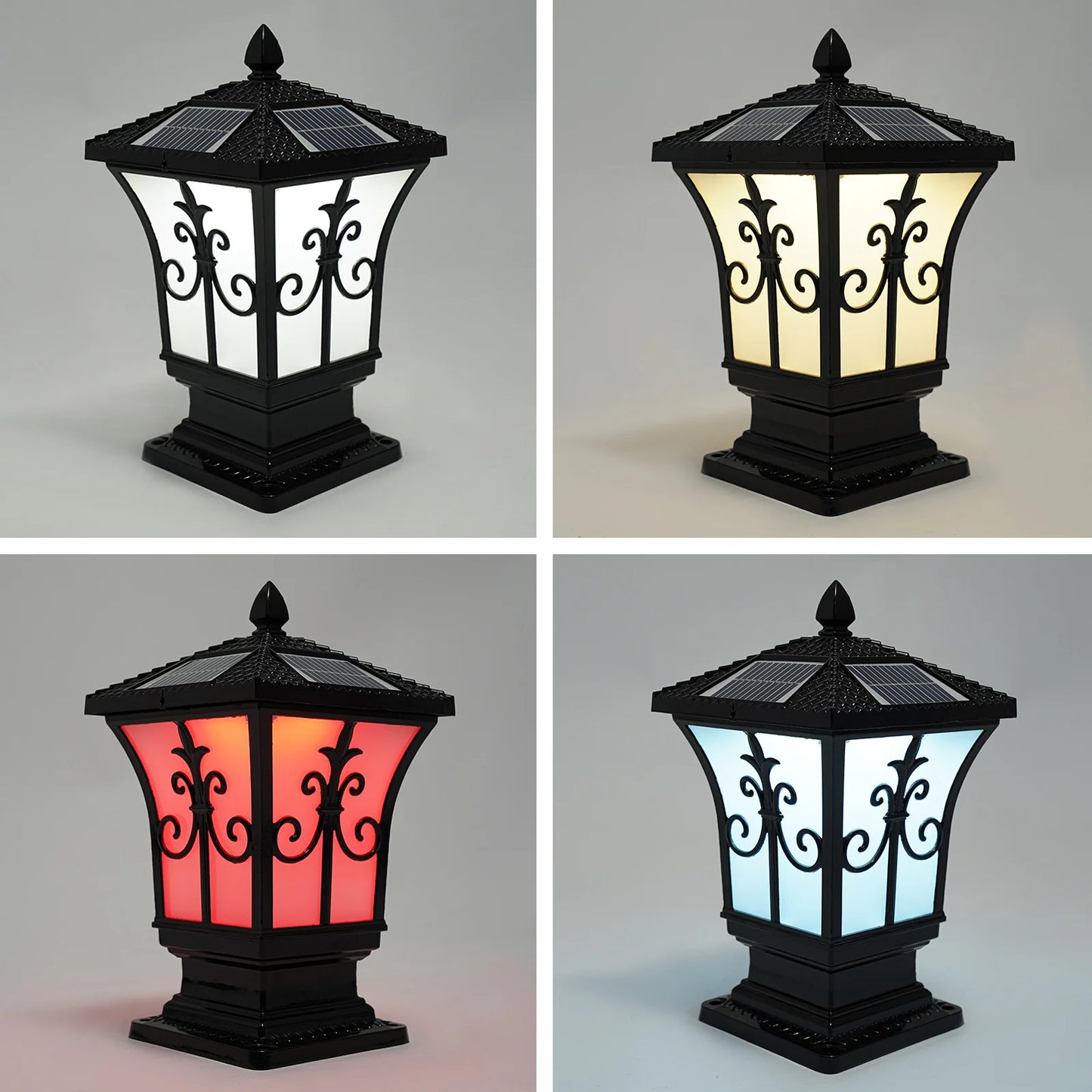 85-265V Outdoor Solar Post Light, Solar Powered Electric Supply Pillar Light, Remote Control Garden Light IP44 Water-repellent