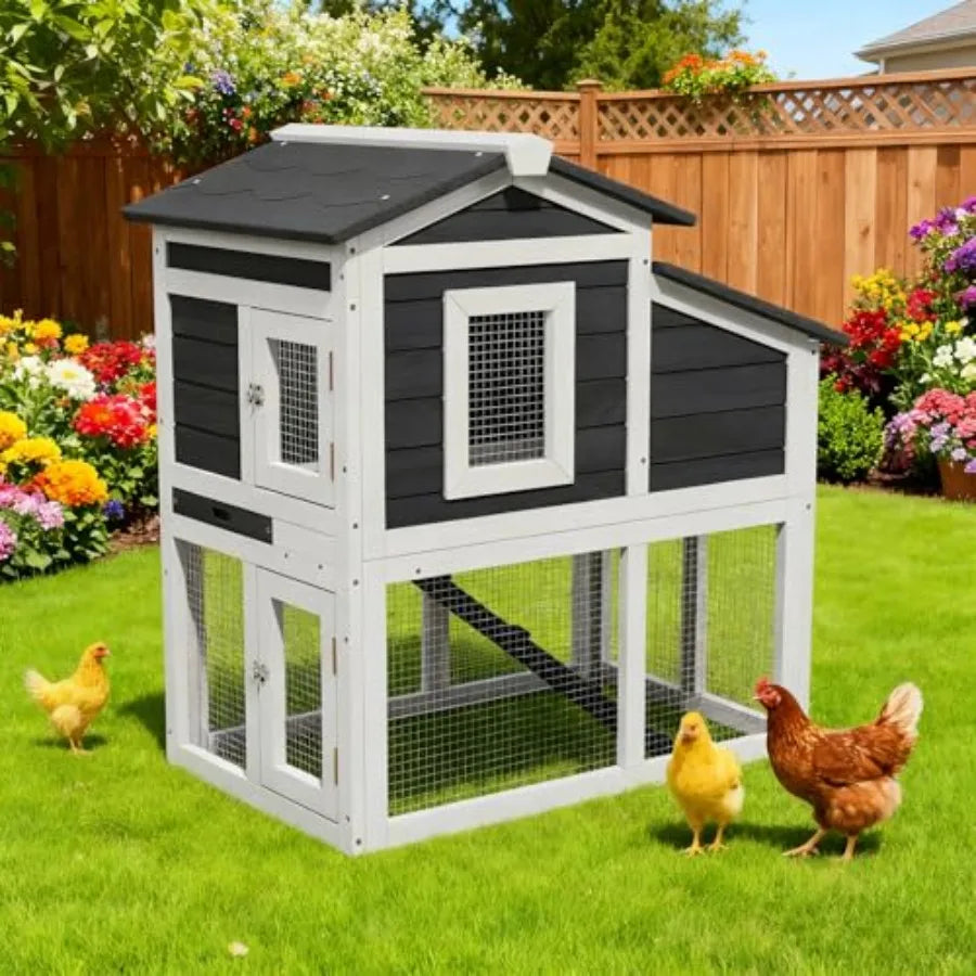 Chicken Run Coop and Duck Coop Outdoor 2-Tier Hen House All Weather Poultry Quail Cage Rabbit Hutch Pet Hideout with Ramp for S