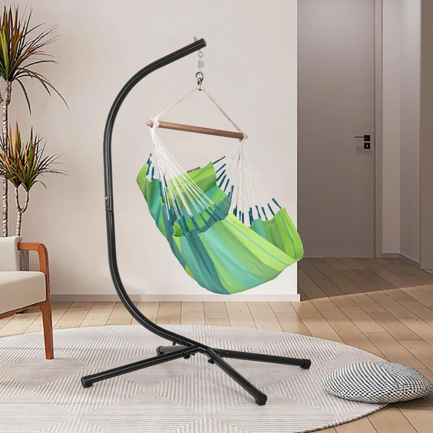 Outdoor Hanging Hammock Chair Stand with 360 Rotation, Heavy Duty Steel Frame Supports 400 LBS for Porch Swing