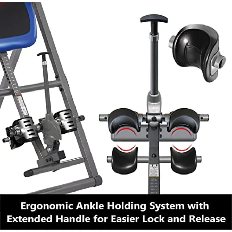 INNOVA HEALTH AND FITNESS ITM4800 Advanced Heat and Massage Inversion Table Black Blue Gray for Home Use Durable Material with