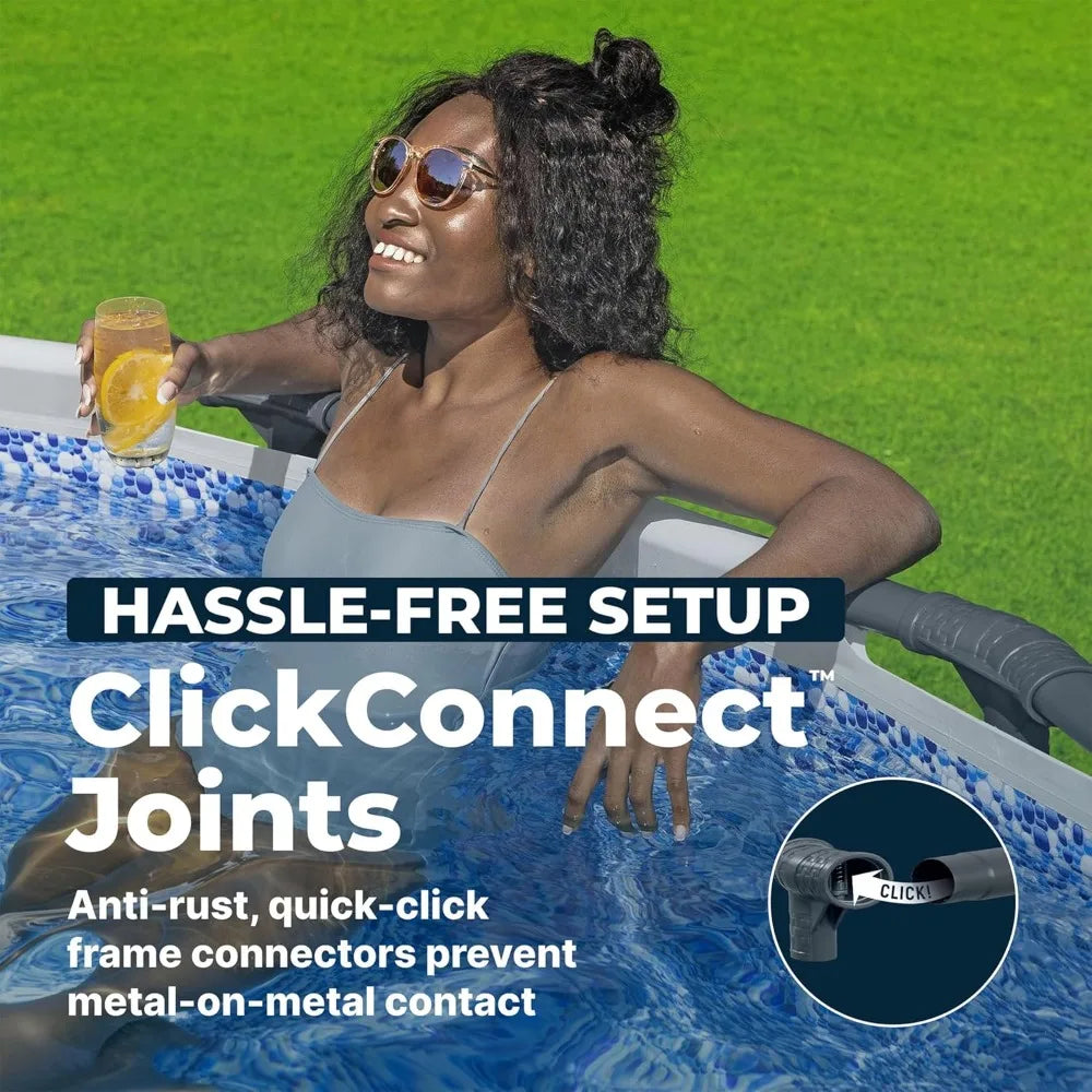 15' x 42" Above Ground Pool, Round Metal Frame Outdoor Swimming Pool Set with Filter Pump, Ladder, and, Custom