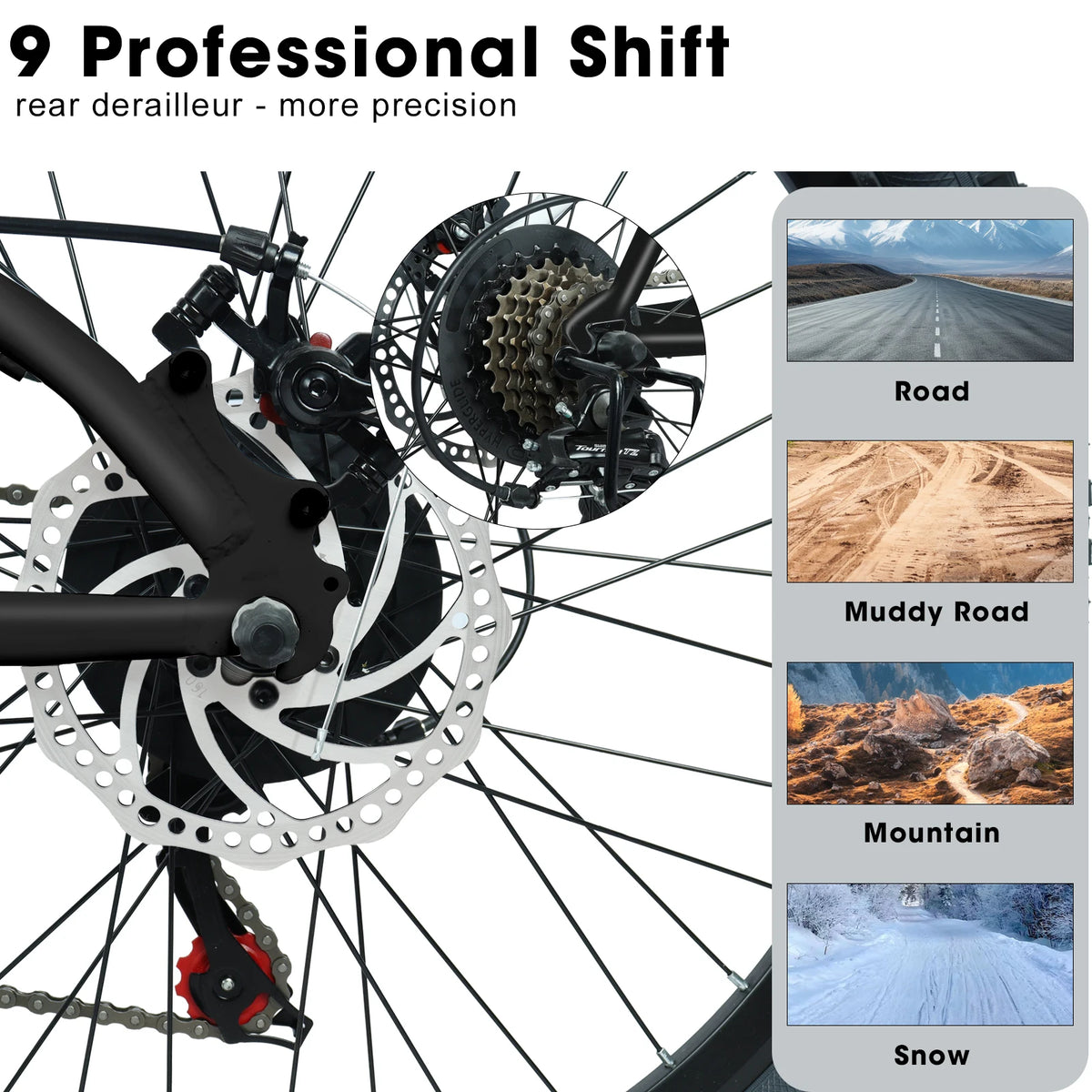 24/26 Inch Mountain Bike, 9-Speed Mountain Bicycle with Front Suspension and Dual Disc Brakes, Carbon Steel Frame MTB Bike for Teenagers Adult Men Women