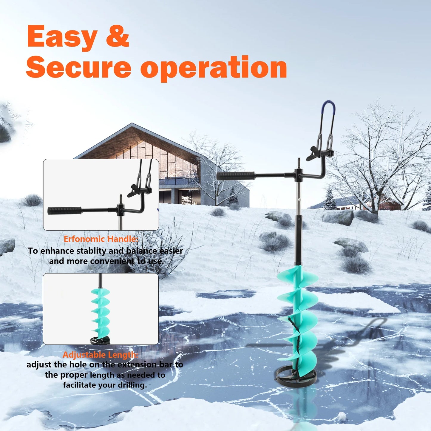 Electric Ice Auger Drill Bit Electric Ice Auger Blade Ice Drill Auger with Positioner Extension Rod for Fishing Emergency 8inch