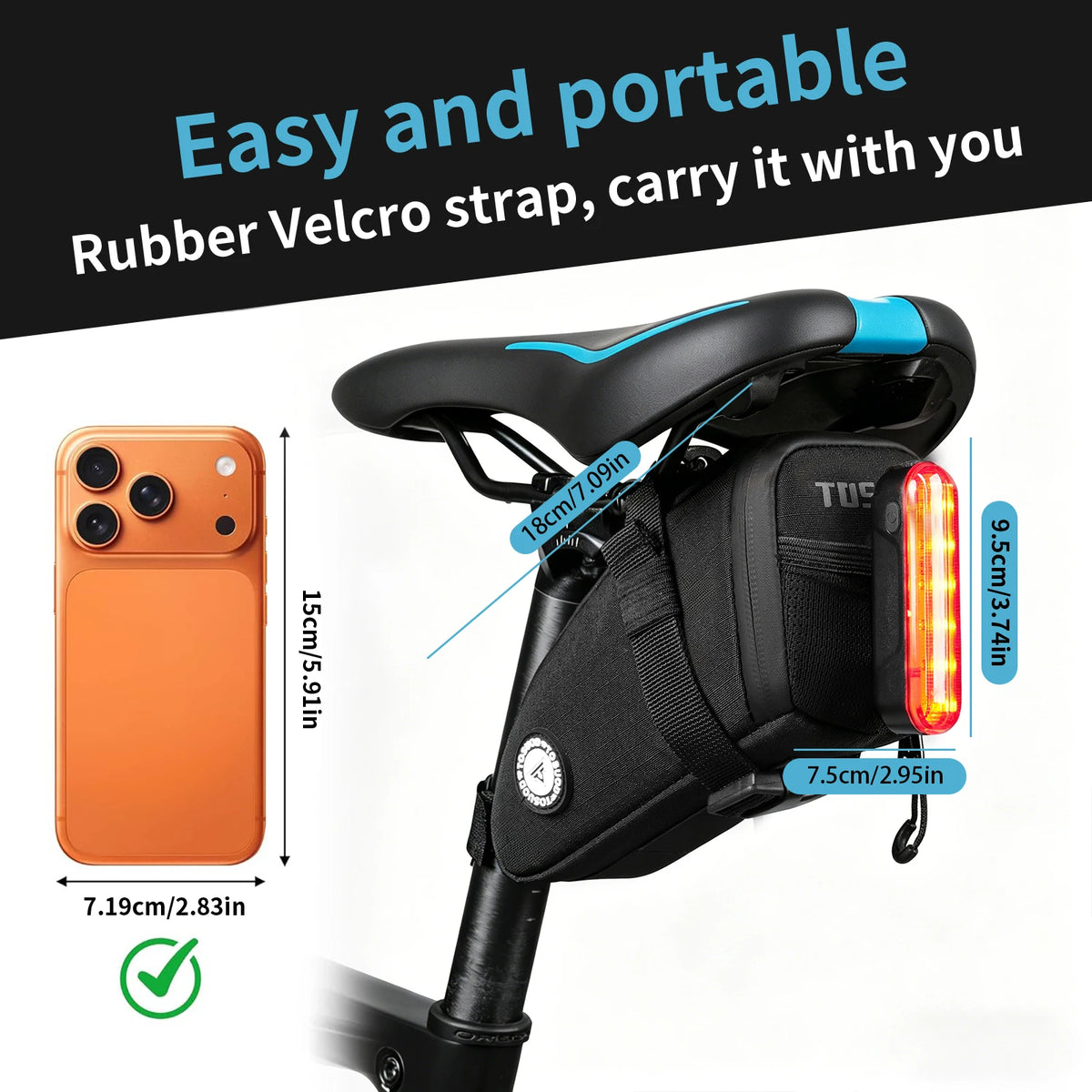 TOSUOD Bicycle Saddle Bag With Waterproof Taped Zipper Bike Tail Bag Portable Reflective Mini Cycling Storage Bag Easy Installation With Velcro Design Bike Accessories