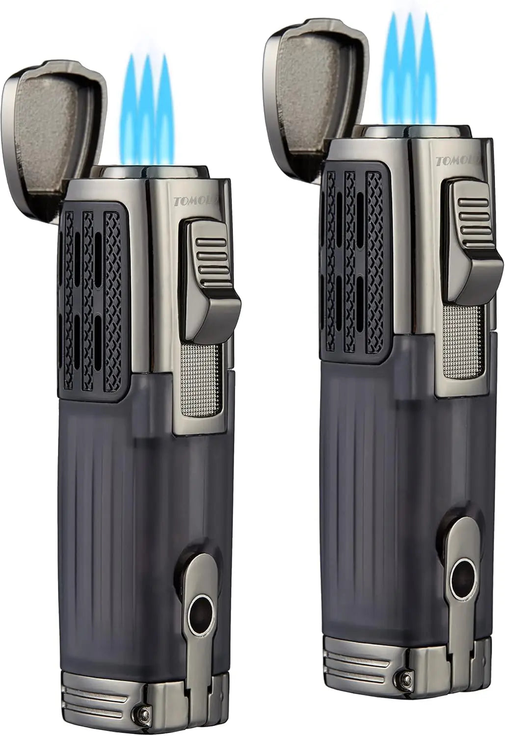 Triple Jet Flame Torch Lighter Refillable Butane with Cigar Punch, 2 Pack Charcoal