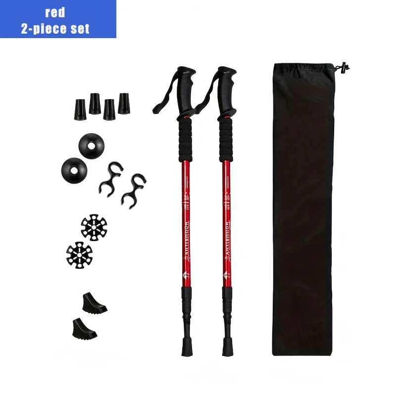 Outdoor Mountaineering Cane, Comfortable Handle, Cane Suitable for Hiking -2-piece Set（red)