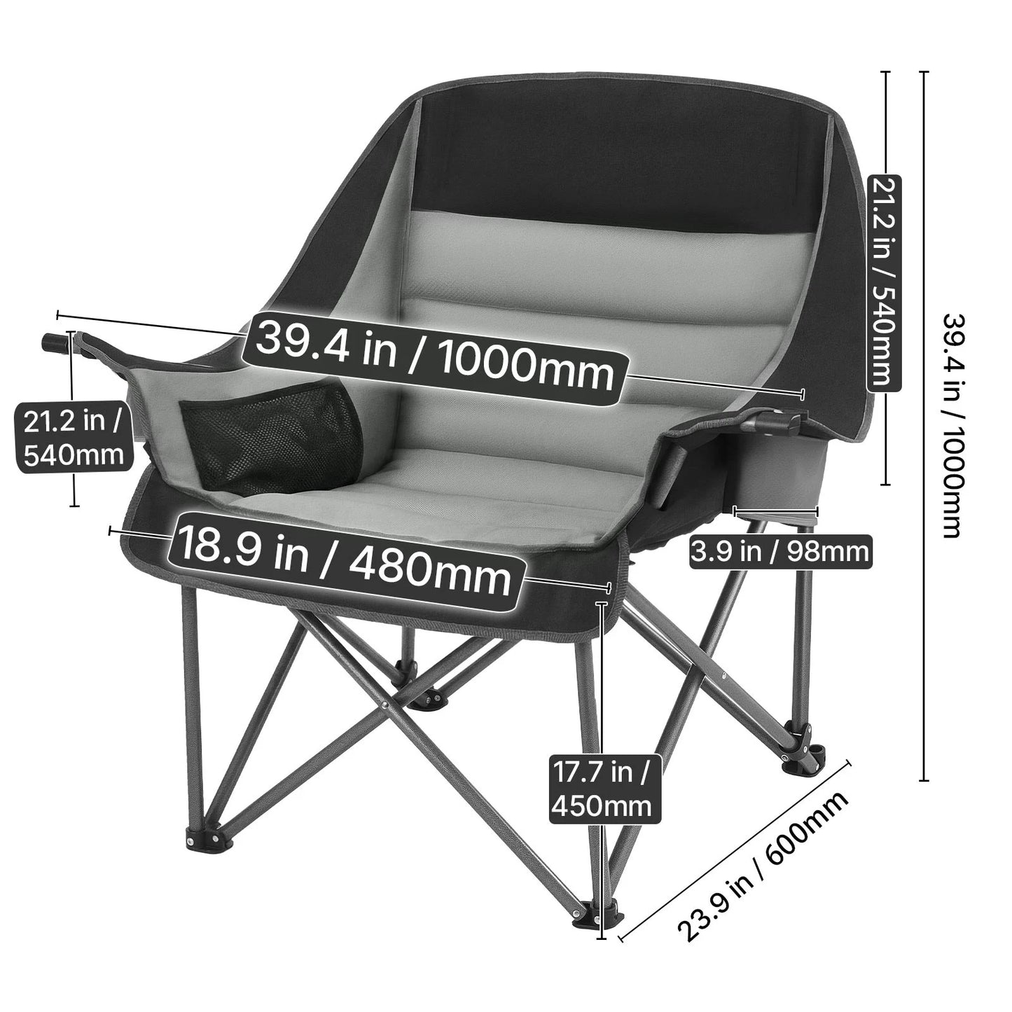 SucceBuy Oversized Camping Chairs 450lbs Heavy Duty Support Portable Padded Folding Camp Chairs w/Carry Bag for Camping Fishing