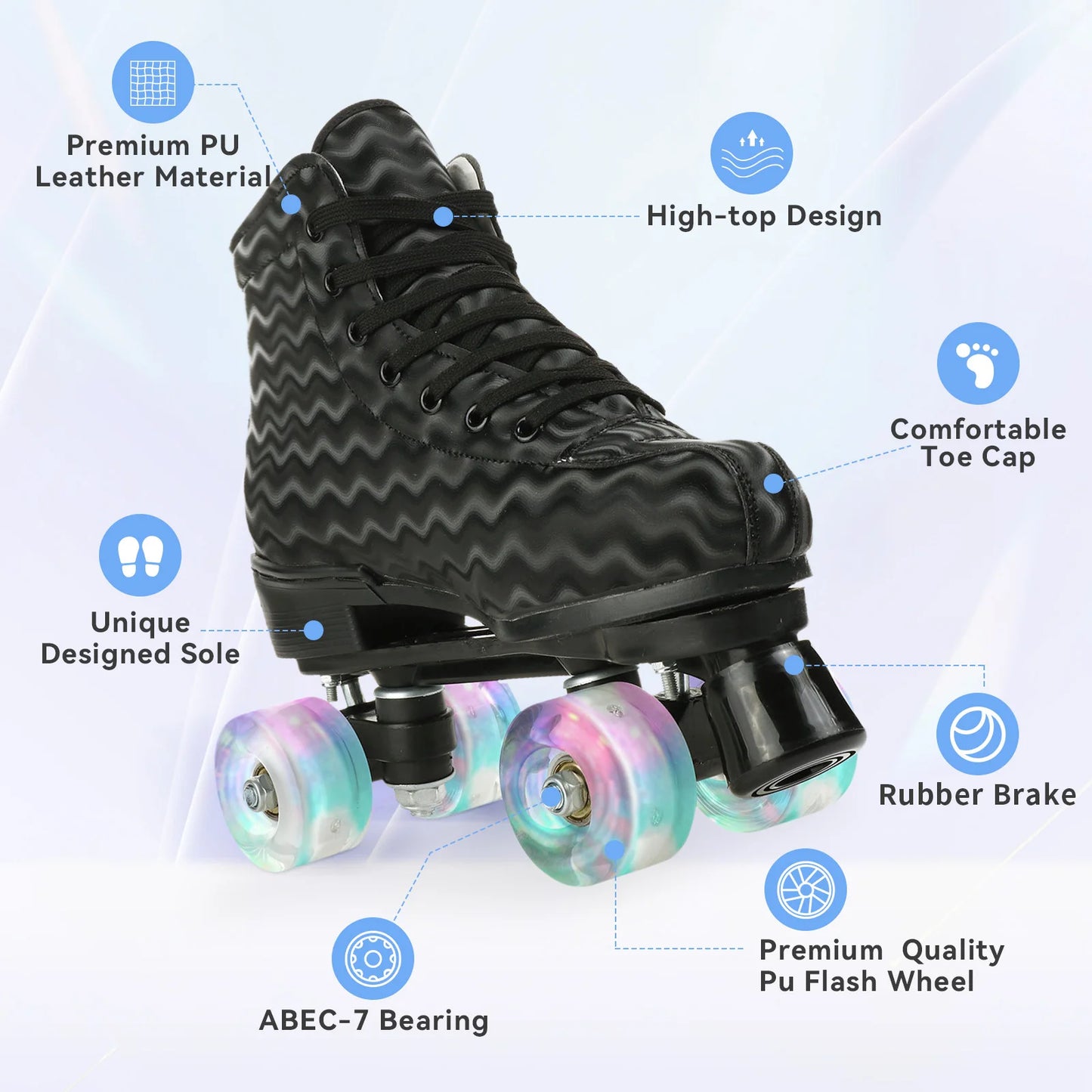 Adult Double Row Roller Skates 4PCS Light Up Quad Roller Skate Wheels Beginner Outdoor Skating Training Sneakers 37-45