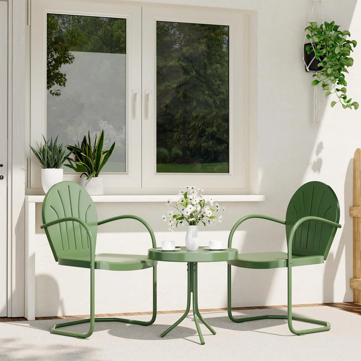 3 Piece Bistro Set, Anti-Rust Table and Chairs Set of 2, Waterproof Retro Metal Chairs for Outdoor, Customized